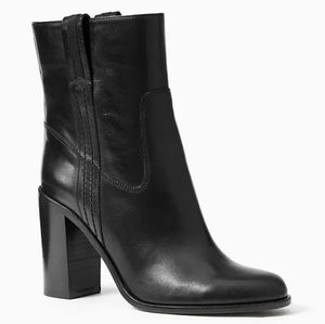 KATE SPADE Baise Pull-On Black Calf Leather Boot 4" Stacked Heel 9.5 Black